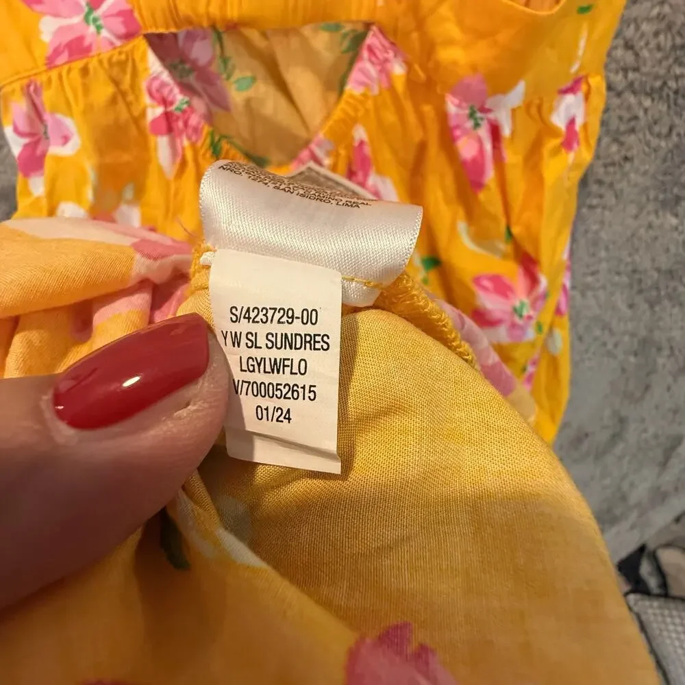 NWT Old Navy Sundress Tiered Dress Yellow Pink Floral Tropical Girls XL 14 16